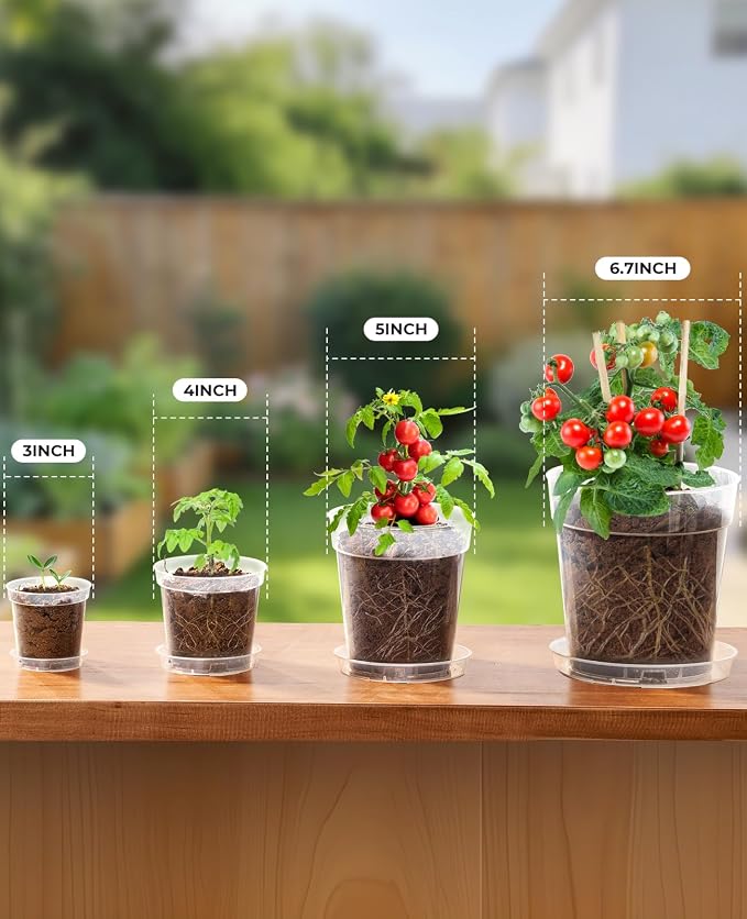 homenote 6.7 Inch Clear Nursery Pots 14 Pack with Drainage and Plant Saucers, Rigid High Transparency Plastic Nursery Pots for Plants,Thick Walled Planter Nursery Pots with Upgraded Drainage Holes