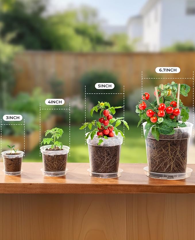 homenote 4/5/6.7 Inch Clear Nursery Pots 18 Pack with Drainage and Plant Saucers, Variety Pack Rigid High-Transparency Plastic Nursery Pots for Plants, Planter Nursery Pots with Drainage Holes