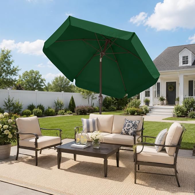 ABCCANOPY 7.5ft Scalloped Patio Umbrella, Outdoor Table Umbrella with Tilt and Crank, Fiberglass Ribs Deck Umbrella for Patio, Pool, Garden, Picnic (Green)