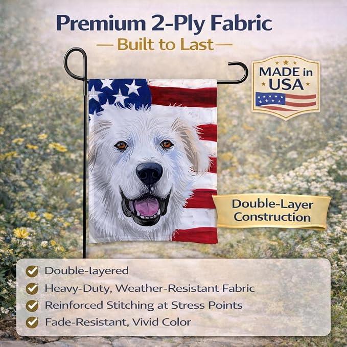 Caroline's Treasures CK6547GF Great Pyrenees Dog American Flag Garden Flag Mailbox Flag Decorative Yard Flag Banner Outside Patio Artwork Yard Flower Beds, Garden Size, Multicolor