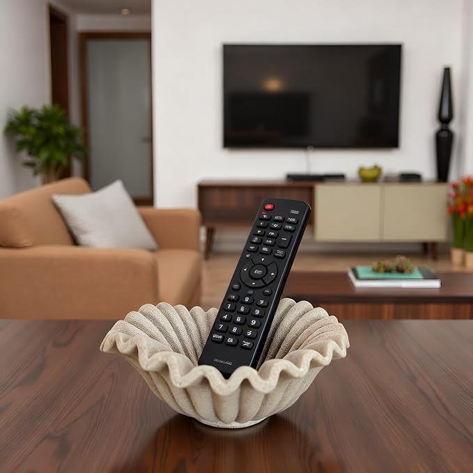 Small Decorative Bowl decor, Scalloped Pedestal Bowls for Modern Home Decor,Ruffle Decor,Stylish Key Bowl for Entry Table,Decorative Fruit Bowl for Kitchen Counter,Artificial Stone Beige