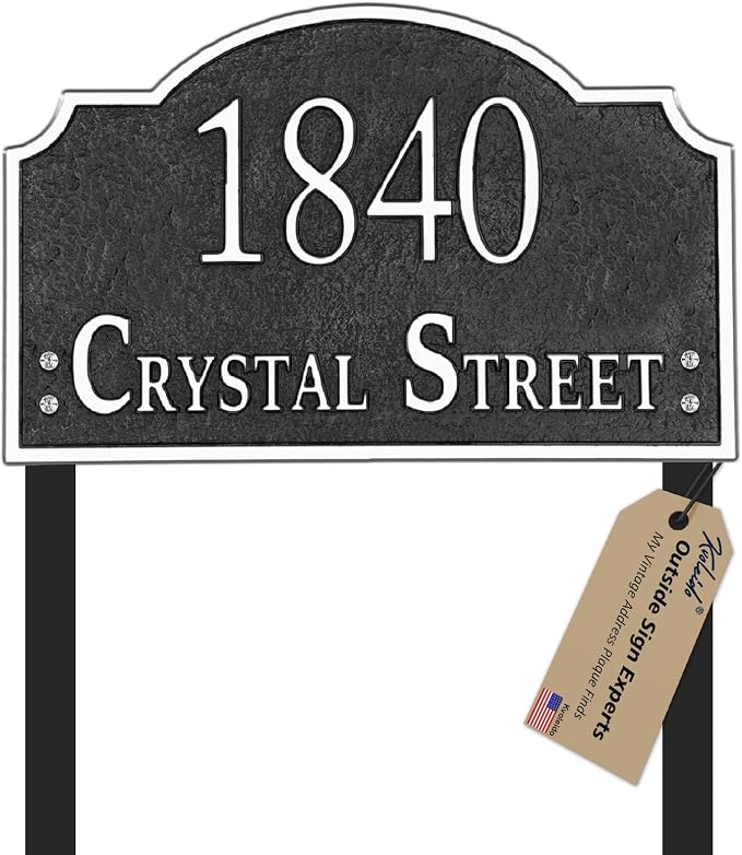 Lawn Address Sign - Personalized House Number Sign Plaque,Address Plaque,House Address Numbers for Outside House Lawn,Yard,Ground,Garden,Drive Way with Metal Stakes(Silver)