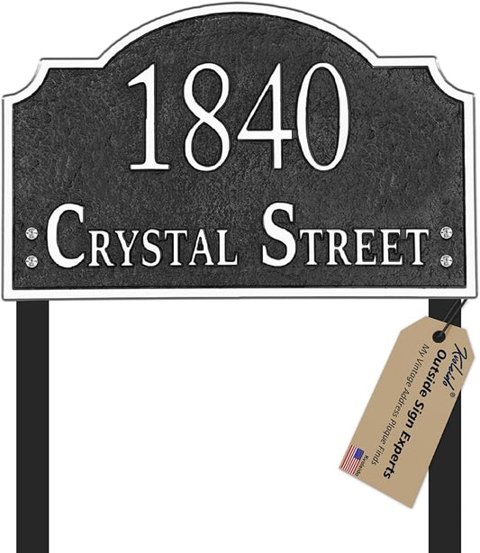 Lawn Address Sign - Personalized House Number Sign Plaque,Address Plaque,House Address Numbers for Outside House Lawn,Yard,Ground,Garden,Drive Way with Metal Stakes(Silver)
