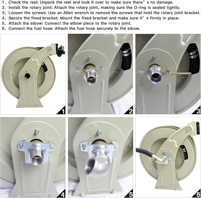 3/4"X33' Fuel Hose Reel & Fuel Nozzle & Fuel Hose Swivel,Spring Driven Retractable Diesel Hose Reel,Inlet 1" NPT Thread,Oulet 3/4" NPT Thread Swivel,Heavy Duty Steel Construction Reel