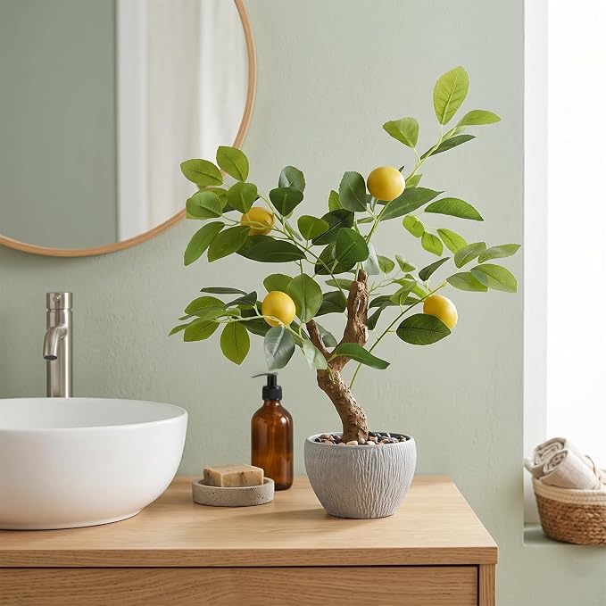 TOARTi Artificial Fake Lemon Tree Potted Plant with Pot, 17.7" Tall Small Artificial Citrus Tree Plant Desk Decor, Realistic Decorative Potted Faux Plants Indoor Shelf Decor for for Home Office Desk