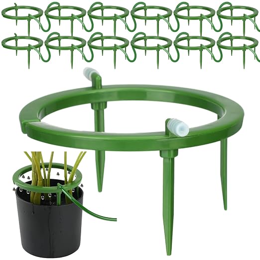 Tujoe 12 Set Drip Irrigation Ring Water Ring 3 Leg Support Drip Emitter with 1/8 Inch Barbed Inlet Fitting Removable Stakes for Grow Media Irrigation System Rain Watering Tree Plants (5 Inch)