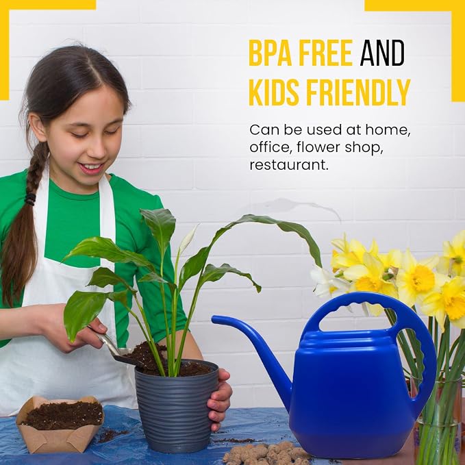 KP KOOL PRODUCTS One Gallon Blue Watering Can – Durable Plastic Indoor & Outdoor Plant Waterer – Lightweight Garden Tool with Easy Pour Spout – Ideal for Flowers, Herbs, Lawns & Houseplants – 1 Pack