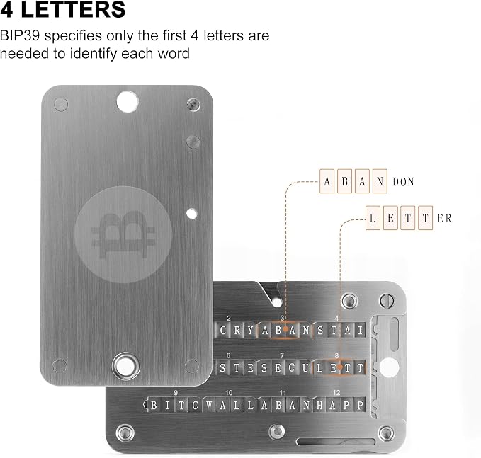 Crypto Seed Phrase Storage, 304 Stainless Steel Secure Bitcoin Wallet, Private Key Recovery Cold Storage Backup 3 Plates 24 Words Compatible with BIP39 Hardware Wallets, Ledger, Trezor