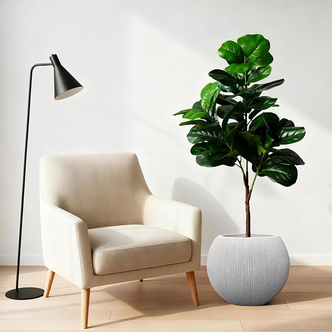 Contemporary Faux Stone Large Planter - Heavy-Duty Textured Resin Pot with Drainage, Elegant Minimalist Vessel for Landscaping, Balcony & Living Room (14.5 Inch)