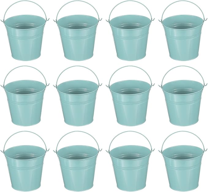 PATIKIL 5.1"x4.7" Small Metal Buckets with Handle, 12 Pcs Mini Galvanized Bucket Colorful Easter Buckets for Crafts Party Favors Decoration, Dark Blue