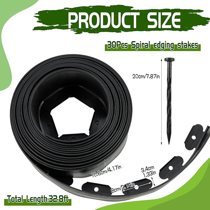 30 Ft Planting Grow Rings with 30 PCS Spikes Plant Rings for Outdoor Plants Planting Ring for Separate Rock and Maintain Moisture（Black）