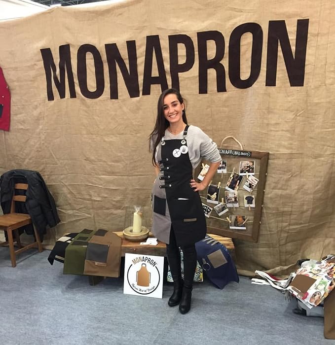 MONAPRON Apron for Women and Men Waterproof Canvas Extra Pocket for Chef Barista Gardening BBQ Grilling Crossback Unisex