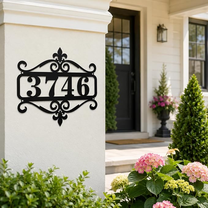 Custom Metal Address Sign Personalized House Number Sign for Front Door Porch Entryway Garden Patio Driveway, Decorative Outdoor Number Plaque for House Exterior Wall Decor Gift
