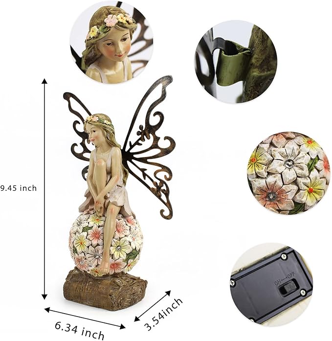 Solar Fairy Statue Garden Decor - Fairies and 7 LED Lights - Lawn Decor Statue for Patio, Balcony, Yard Ornament - Gifts for Mom Grandma Women