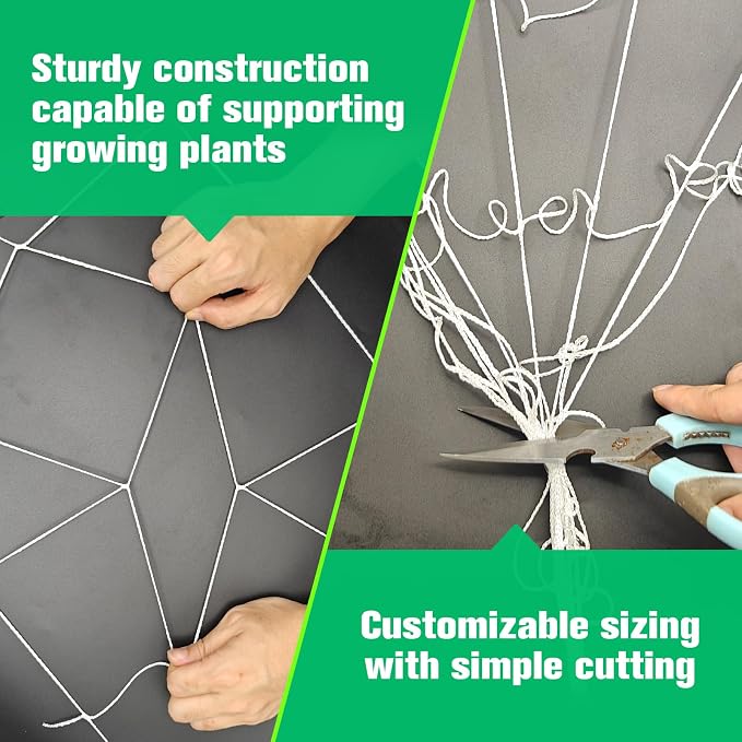 Trellis Netting 5 x 350 ft - Polyester, 6x6 in Soft Mesh, Heavy Duty Garden Netting for Climbing Plants, Cut Flower Support, Garden, Grow Vegetables, Pea, Bean, Grape Vine, Hydroponic (White)