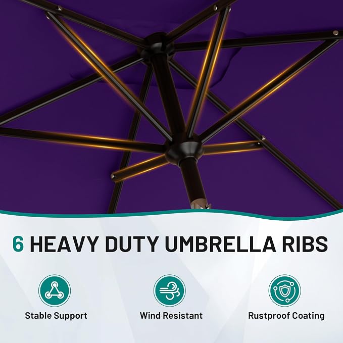 AreShark 6.5 x 10 FT Rectangular Valance Patio Umbrella, Outdoor Umbrella with Tilt and Crank, Market Table Umbrellas W/ 6 Ribs UV Protection for Garden, Deck, Backyard and Pool, Dark Purple
