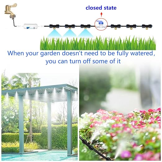 Pre-Assembled Chicken Cooling System,Misters for Chicken Coop | with Water Filter ,Upgraded Brass Adapter (3/4") 33ft (10m) 9 Brass Spray Nozzle,Suitable for cooling in summer