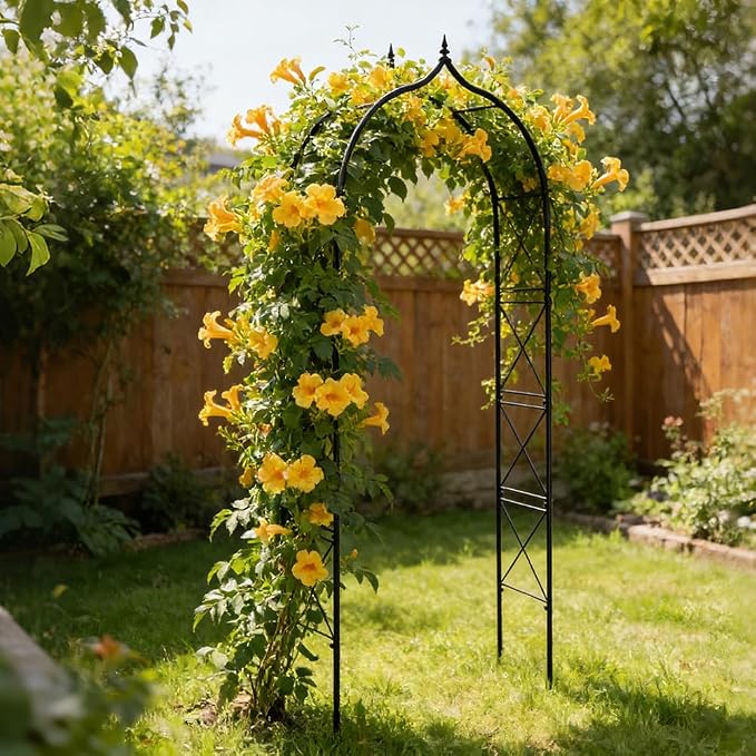 Metal Garden Arbors 8Ft Thickened Arch Trellis for Climbing Plants | Outdoor Arbor Rustproof Metal Frame Trellises Grapes Rose Yard Entrance Wedding Arched Backdrop Stand Party Event Decoration