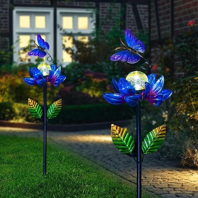 Solar Wind Spinners Outdoor, Butterfly Solar Wind Spinner with Cracked Ball Lights,Garden Spinners for Yard, Garden, Patio, Lawn Decor