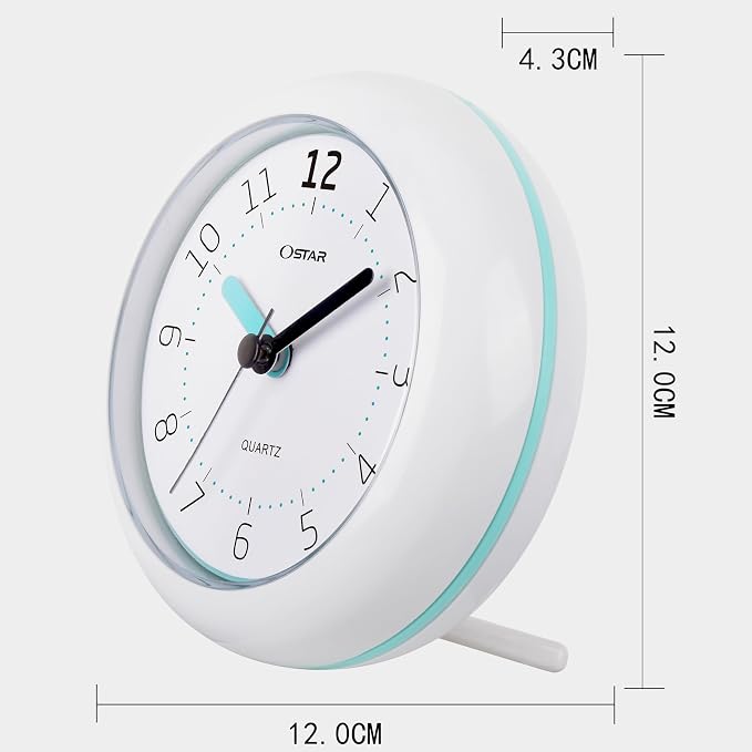 OSTAR Waterproof Bathroom Shower Clock, Analog Quartz Clock Hanging Stand Dual Purpose, One AA Battery Operated 4.72 inch Round Size