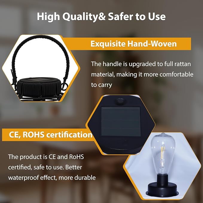 Solar Lanterns Outdoor Waterproof Rattan Solar Lights for Outside Garden Decor Mothers Day Gifts Hanging Lanterns Decoration Outside for Yard, Backyard, Patio Porch, Pathway，Black, Pack of 2
