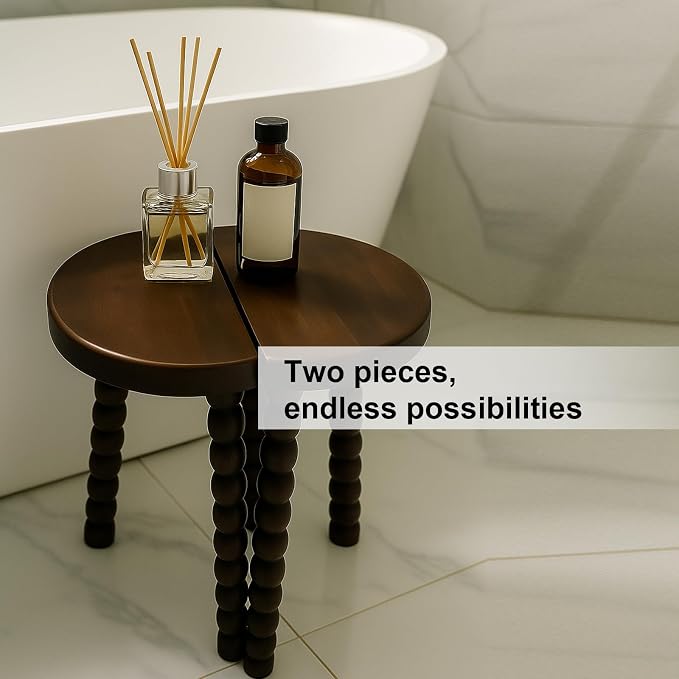 LitaEther 19.5" Wooden Bobbin Leg Side Table - Half Round Wooden Accent Stool for Bedroom, Hallway, Living Room, Sofa Side (2, Walnut)