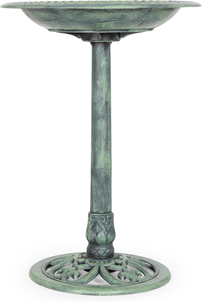 Backyard Expressions Outdoor Garden Bird Bath - Mint Green - Weather Resistant Polyresin - 27 Inch