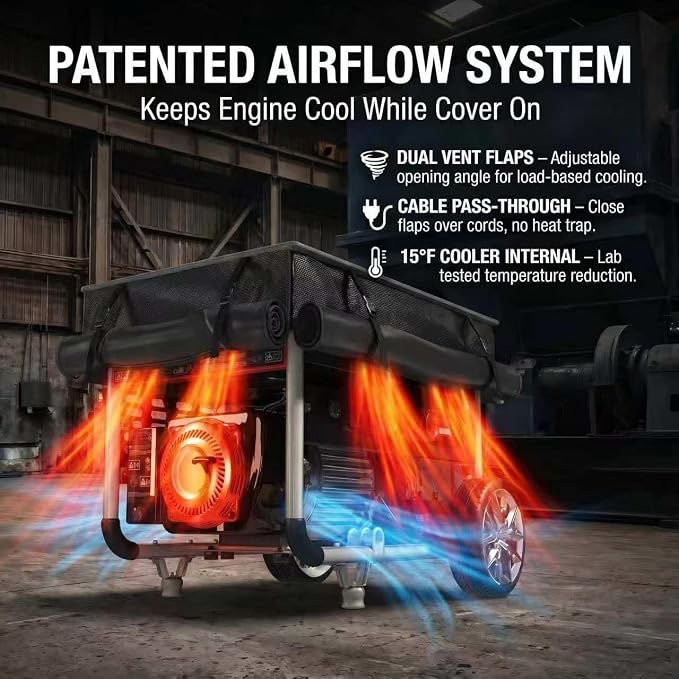 Runtime Generator Cover, 100% Waterproof Generator Cover, Double Layer Design, All Weather Use, Extra Heavy Duty 600D Water Resistant Polyester Tarp, 32"x24"x24", Tear-resistant, black.