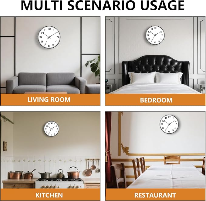 Modern Wall Clocks Battery Operated - 12 inch Silent Non Ticking Quartz Analog Clock with Large Easy Read Numbers, Tempered Glass Decorative Wall Clocks for Living Room Bedroom Kitchen Gym