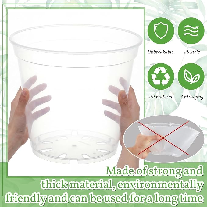 Vesici 6 Pcs 13 Inch Large Thickened Clear Nursery Pots Variety Pack Plant Pots with Drainage Holes Planters for Indoor Plants Flexible Transparent Plastic Plant Bottle Succulents