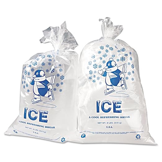 Inteplast IC1120-TT 8 lbs Capacity, 20" Length x 11" Width, Penguin Logo Ice Bag with Twist Ties (Case of 1000)