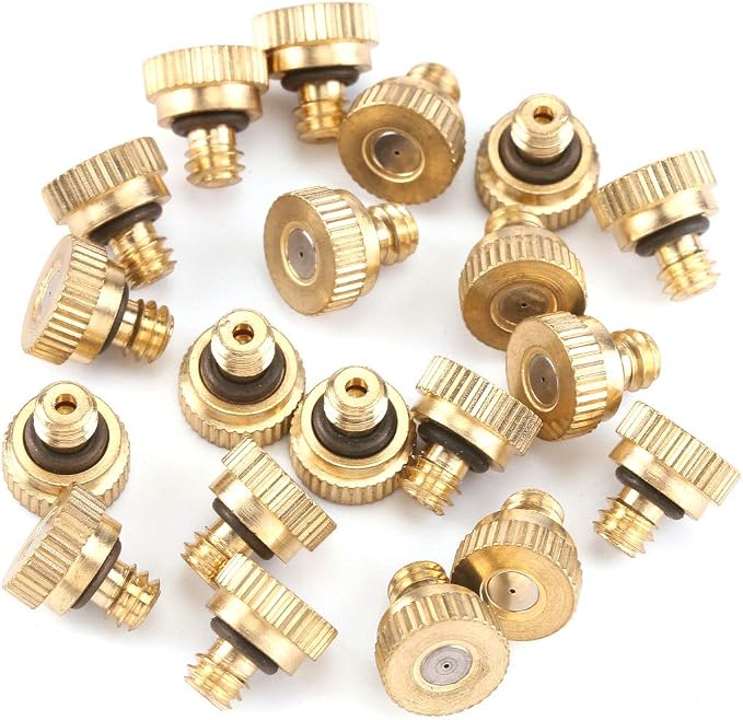 CozyCabin 20 Pcs Low Pressure Brass Misting Nozzles Misting Water Mister Nozzle for Garden, Patio, Greenhouse, Outdoor Cooling Mister System 0.016" Orifice (0.4mm) Thread UNC 10/24