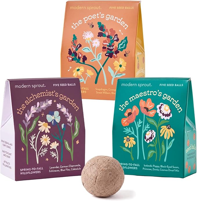 Modern Sprout Bespoke Blooms Flower Seed Ball Kit (Pack of 3) Non-GMO 15 Hand Rolled Annual & Perennial Wildflower Seed Bombs - Planting Gift for Gardeners Flower Party Wedding Favors - Made in USA