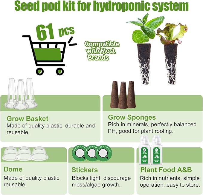 Hydroponic Growing Kit with Nutrient Solution, Seeds & Grow Sponges – Indoor Garden Starter Set for Fresh Herbs & Vegetables (Nutrient & 3 Free Seeds)