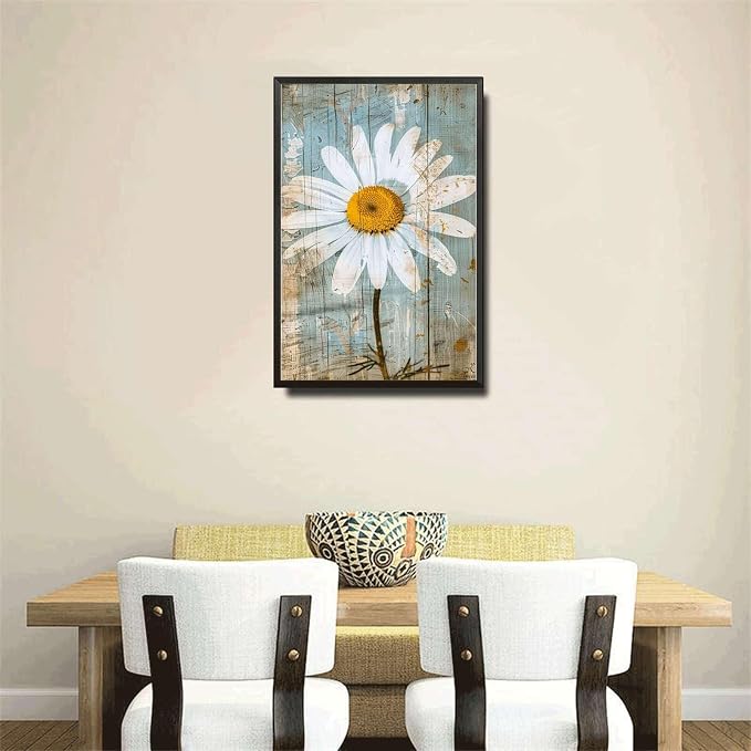 Metal Sign Tin Sign Vintage Wall Art Shabby Chic Daisy Tin Sign for Rustic Simplicity Antique Beauty and Distressed Wood Surfaces Kitty Decor for Pub 6×8 Inches with Metal Frame