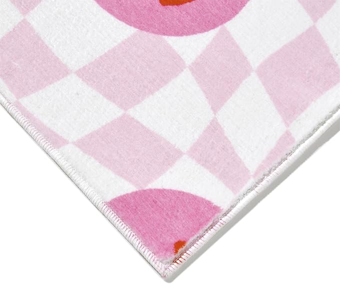 Washable Cute Pink Checkered Rugs for Girls Bedroom Aesthetic Decor, Ultra Thin Funky Groovy Aesthetic Retro Trippy 4x6 Area Rug for Living Room Nursery, Preppy Modern Y2K Dorm Accent Carpet