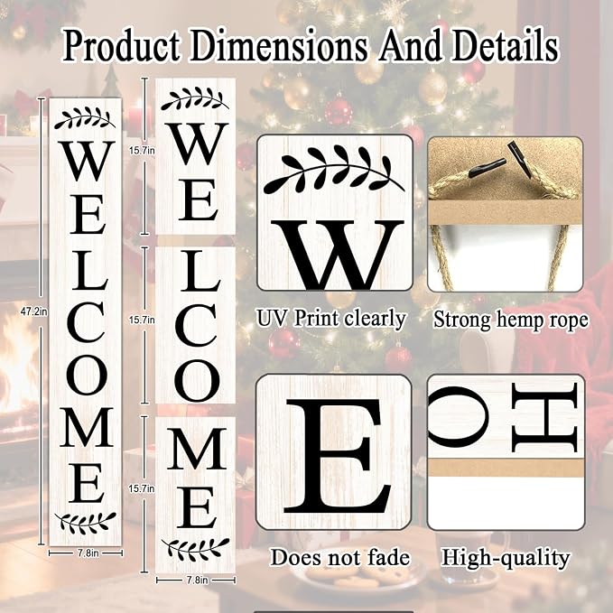 Farmhouse Wooden Welcome Sign Stand for Front Door, 47" Large Welcome Sign for Front Porch, Rustic Vertical Tall Porch Leaner Decor for Outdoor Patio Garden