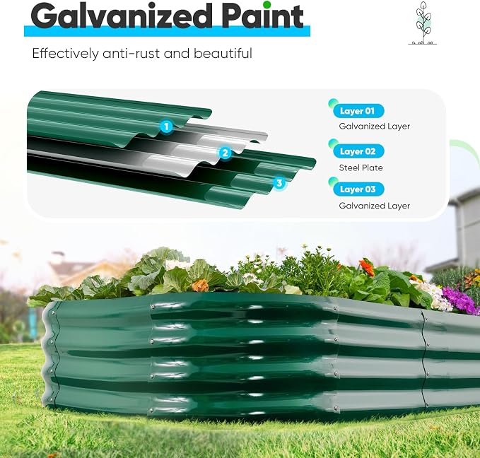 Quictent Raised Garden Bed Kit Oval Galvanized Metal Planter Box for Vegetables Outdoor Backyard Dark Green 6x3x2 ft