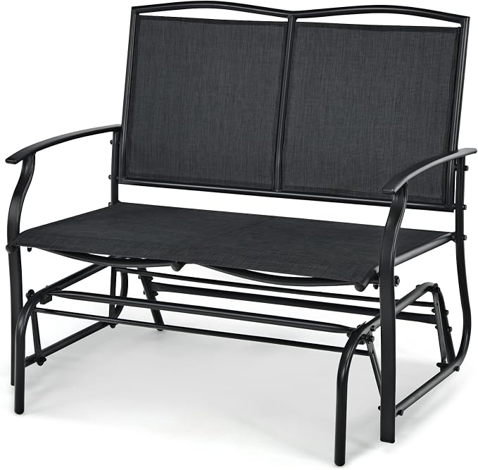 Outdoor Swing Glider Chair for 2 Persons, Rocking Seating Patio Bench w/Coated Steel Frame, Patio Loveseat for Backyard, Garden (Black)