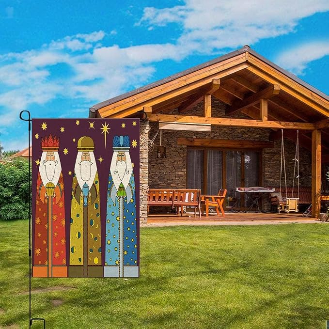 EMMTEEY Christmas Three Kings Wise Men Burlap Garden Flag - 12.5X18 Small Double Sided Winter Holiday Flag for Outside Christmas Decoration