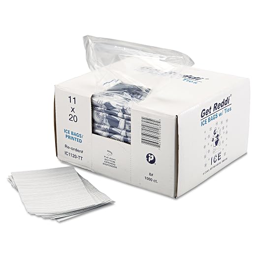 Inteplast IC1120-TT 8 lbs Capacity, 20" Length x 11" Width, Penguin Logo Ice Bag with Twist Ties (Case of 1000)