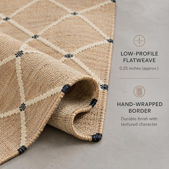FRELISH DECOR Hand Woven Jute Area Rug 6'x9'- Geometric Design (Natural) | Indoor Natural Fiber Hallway Jute Rug - Rustic Farmhouse Carpet for Kitchen, Entryway, Hallway, Bedroom