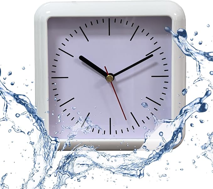 Bathroom Waterproof Wall Clock, Indoor White Wall Clock, Quartz Movement, Plastic Frame, Flexible Choice for Hanging Or Standing, Modern Silent Small Wall Clock for Living Room and Kitchen