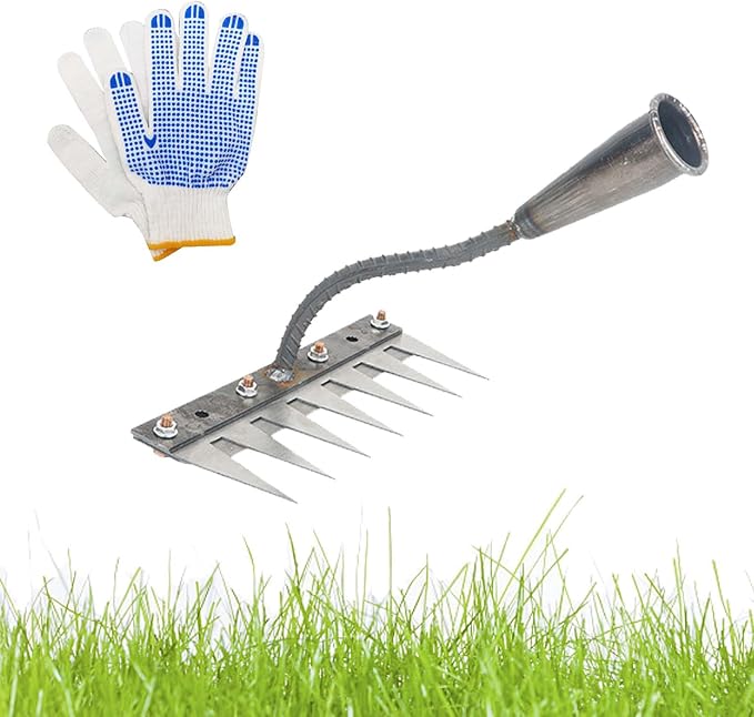 Gardenia Iron Weeding Rake 2.0, IronRake The Heavy-Duty Iron Weeding Rake, 5/6/7/8 Teeth Hand Weeder Tools for Lawn Yard and Garden Farm Uprooting (7 Teeth)