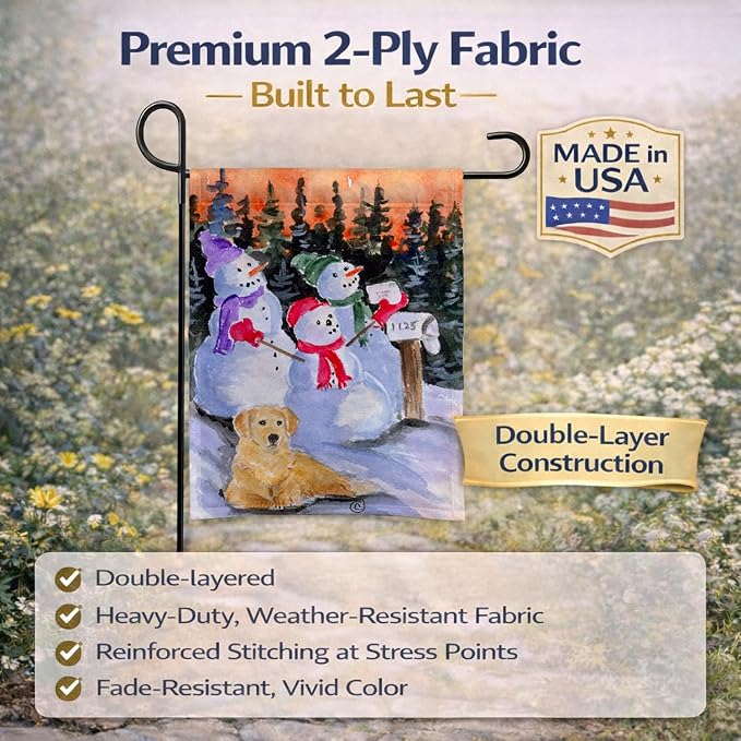 Caroline's Treasures SS8989GF Snowman with Golden Retriever Garden Flag Mailbox Flag Decorative Yard Flag Banner Outside Patio Artwork Yard Flower Beds, Garden Size, Multicolor
