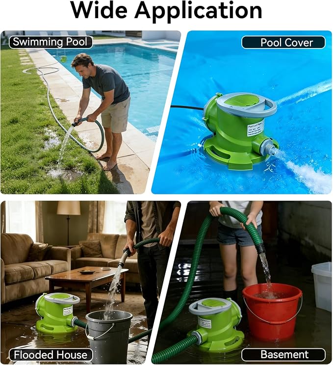 1/4 HP Automatic Swimming Pool Cover Pump, Submersible Sump Pump | 1800 GPH 25FT Head Submersible Sump Pump with 3/4” Check Valve Adapter, Automatic On/Off Water Removal for Pool, Basement