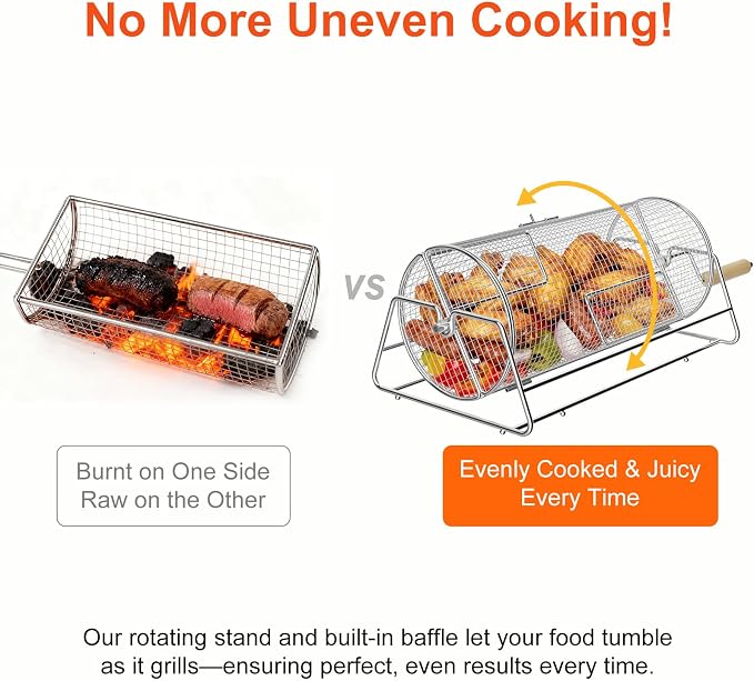 Rotatable Rolling Grill Baskets, 304 Stainless Steel, Even Cooking Nesting Grilling Net, BBQ Accessories Tools for Vegetables Shrimp, Outdoor Camping, Gifts for Birthday/Men/Dad/Husband