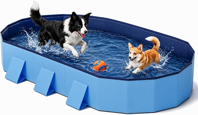 Raxurt Foldable Dog Pool, 72'' Large Dog Pool for Large Dogs with Reinforced Sidewalls for Stability, Portable Pet Bath Tub for Indoor Outdoor Backyard Use