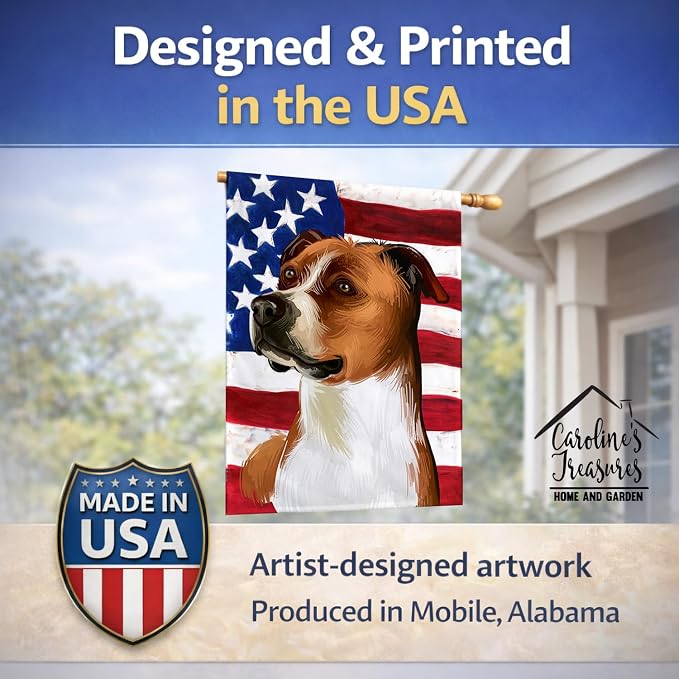 Caroline's Treasures CK6512CHF English Foxhound Dog American Flag House Flag Large Porch Sleeve Pole Decorative Outside Yard Banner Artwork Wall Hanging, Polyester, House Size, Multicolor