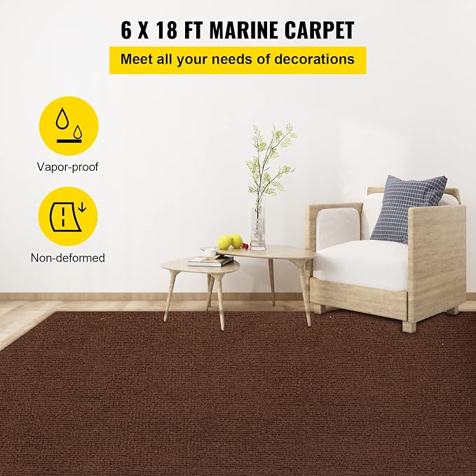 Happybuy 6 ft x 23 ft Deep Brown Marine Carpet for Boats Waterproof - 0.18" Thick Indoor Outdoor Rug Carpet Roll for Home Patio Porch Deck